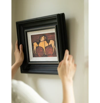Ruonai Hanging Painting, Hand-Painted! Artist Series 'Two Horses on Saddle', Modern Minimalist Living Room Entryway Decorative Painting