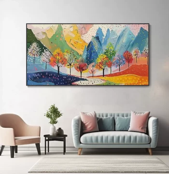 Dafen Village Pure Hand-Painted Oil Painting, Colorful Landscape Dopamine Niche Abstract Art, Living Room Decor, Bedroom Wall Art