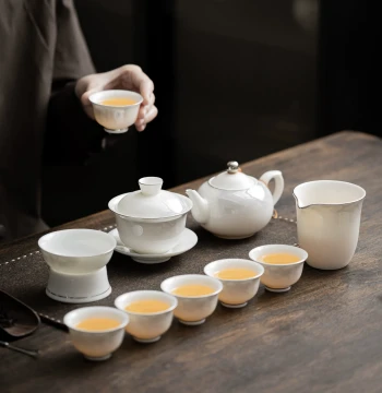 Mutton Fat White Porcelain Kung Fu Tea Set, Household Teapot, Gaiwan, Tea Cups, Premium Chinese Ceramic Non-Heat-Transferring
