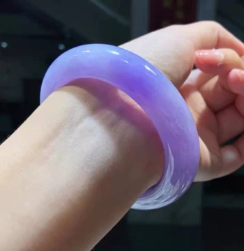 Jadeite Bangle Ice Species Violet Spring-with-Color Jade Bangle, Burmese Natural Old Pit Purple Children's Prop