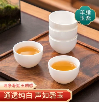 Mutton Fat Jade Porcelain Teacup, Pure White Minimalist Dehua White Porcelain Cup for Guests and Home Use