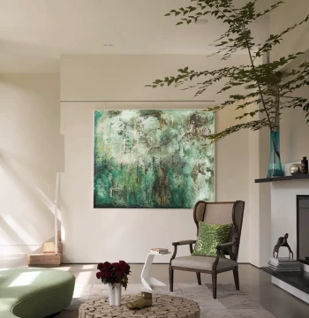 Hand-Painted Zhao Wuji Abstract Oil Painting, Emerald Green Forest, Minimalist Living Room Sofa Background Wall, Designer Recommended Decorative Painting