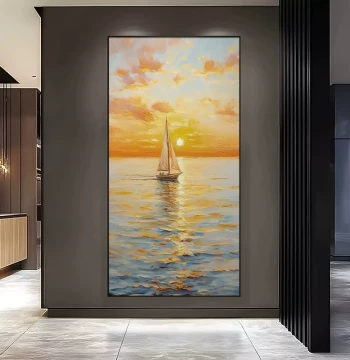 Smooth Sailing Hand-Painted Oil Painting, Entrance Hallway Decor, Dafen Village Sunrise Landscape Corridor Wall Art