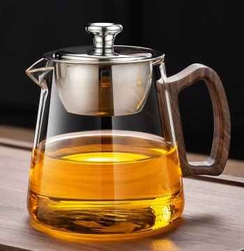 Heat-Resistant Glass Fairness Cup Crescent Shape Red/Green Tea Walnut Wood Handle Thickened Tea Sea Stainless Steel Strainer Divider