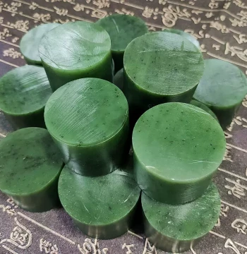 2 Pieces Spinach Green Jasper Bangle Core Rough Stone, Xinjiang Material Yang Green Scraps, Hetian Jade Raw Material for Carving
