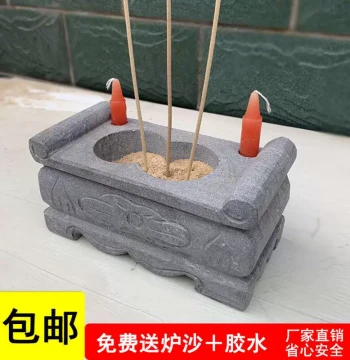 White Marble Carved Incense Burner, Hand-Carved Bluestone Rectangular Ancestral Hall, Grave Front, Outdoor Household Stone Ornament