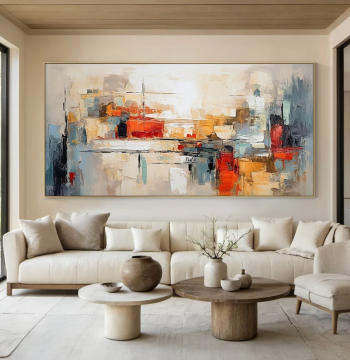 Dafen Village Pure Hand-Painted Abstract Textured Oil Painting, Minimalist Art for Living Room, Horizontal Dining/Bedroom Wall Art