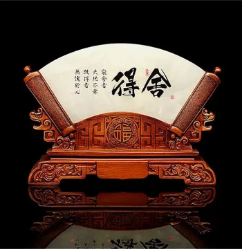 Natural Carved Jade Fan-Shaped Peace Buckle Ornament for Living Room Screen, Office, Study, Wealth Attraction Home Decor