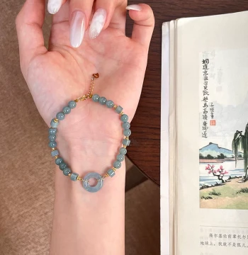 Lin Guan Ying Natural Jadeite Bracelet for Women, Blue Water Peace Buckle with S925 Silver Inlay, New Chinese Style Gift