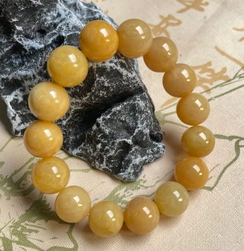 Longciyuan Raw Mine Jadeite Grade A, 13mm Ice-Glutinous Species Yellow Jade Bracelet, Men's Round Bead Dominant Jade Handchain