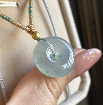 Jadeite Safety Buckle Myanmar Ice-Transparent Pendant Necklace with Woven Cord - Bargain Hazardous Material Treated Jade Pendant