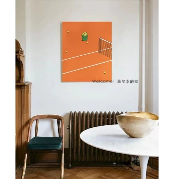 Ruonai Wall Art, Owner's Private Collection Melbourne Artist 'Tennis' 3D Rock Sand Hand-Painting for Living Room