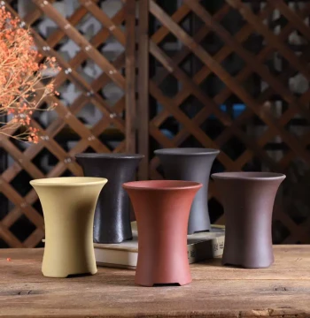 Yixing Zisha Clay Flower Pot Special Offer. Handmade Small Bonsai Pot for Succulents with Drainage Hole. Acorus Pot, Waisted Cylindrical Pot