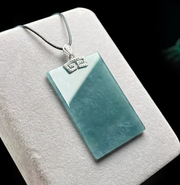 Authentic Natural Grade A Jadeite Wu Shi Pai Pendant: 925 Silver Inlaid Ice Base Jade Square Plaque, Unisex Jade Drop with Certificate