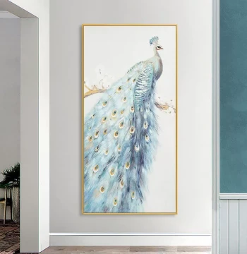 Pure Hand-Painted Oil Painting New Chinese Style Peacock, Entryway Living Room Background Wall Decor, Modern Dining Room Entrance Light Luxury Wall Hanging