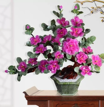 Jade Carved Peony Flower Ornament - Creative Large Craft for Living Room, Wine Cabinet, Coffee Table, or Office Decoration