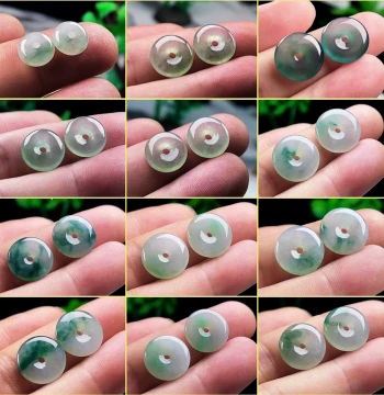 Old Pit Material Ice Species Jadeite Peace Buckle Pair Natural Jade Type A Small Jade Buckle Earrings Braided Hand Rope with Certificate