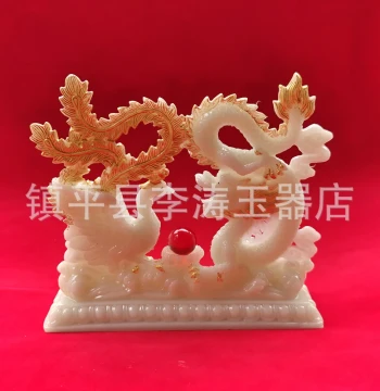 Wholesale Imitation Jade Carved Dragon and Phoenix Bringing Prosperity Ornament, Resin Dragon Phoenix Wedding Gift Home Decor Craft