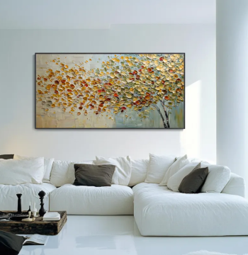 Dafen Village Pure Hand-Painted Oil Painting, Abstract Money Tree with Thick Oil Texture, Living Room Horizontal Decor, Office Wall Art