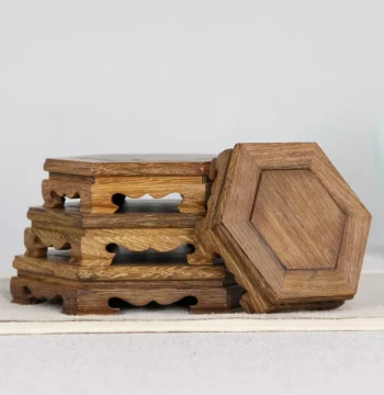 Flower Pot Base: Solid Wood Carved Craft Ornament Base for Strange Stones, Vases, Teapots, and Jade, Chicken Wing Wood Stand
