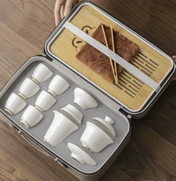 Mutton Fat White Porcelain Travel Kung Fu Tea Set Dehua Home Outdoor Portable Bag Tea Brewing Cup Gaiwan Customization