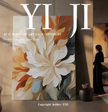 YJ.ART Original Hand-Painted 'Prosperous Flowers' Wabi-Sabi Style Decorative Painting Minimalist Designer Screen Abstract Oil Art