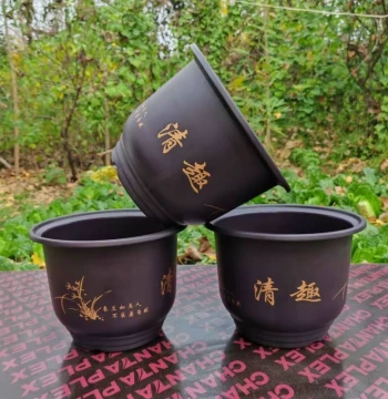 Classic-Style Plastic Flower Pot for Clivia - Imitation Purple Clay Color with Qingqu Printed Pattern, Gallon Pot for Roses, Succulents, and Bonsai