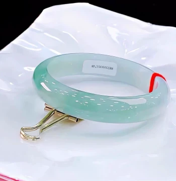 Yu Chang Qing [Green Branch Series] Burmese High-Ice Species Jadeite Bangle, Light Green Ice-Transparent with Floating Flowers, Genuine Jade