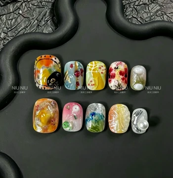 [Monet's Garden] Hand-Painted Smudged Oil Painting Press-On Nails Niche Artistic Ins Style Short Purely Handmade Nail Art