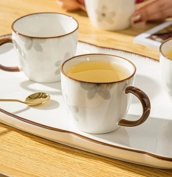 Japanese Style Premium Small Tea Cup Set of 6 with Handles, Individual Owner's Cup for Guests, Home Kung Fu Tea Set for Tasting