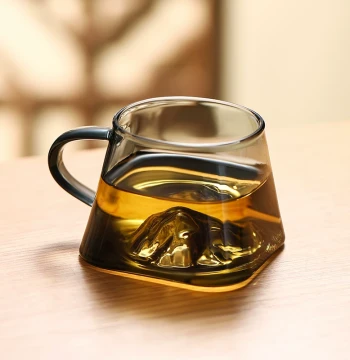 Premium Personal Master Cup with Handle for Kung Fu Tea - Office Glass Teacup with Mountain View Design