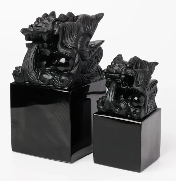 Natural Obsidian Coiled Dragon Jade Seal Custom Ornament Crystal Jade Carving Study Display Gift