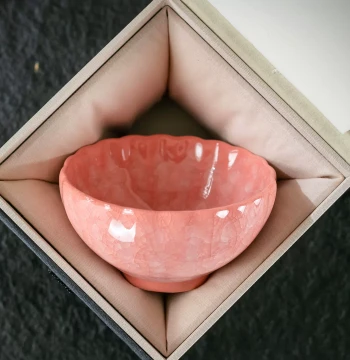 Pink Crystal Ice Flower Kung Fu Teacup Ice Crack Glaze Personal Use Ceramic Master Cup Tasting Cup Large Capacity Solid Color