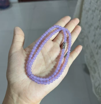 Natural Burmese Type-A Ice-Grade Purple Jadeite Round Bead Bracelet and Necklace for Women, Violet Jade Bead Chain, Luxury Gift