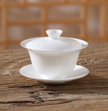 Chaozhou Bone China Large Flared Rim Sancai Gaiwan Thin Body Wide Mouth Heat-Resistant Kung Fu Tea Set Pure White Tea Cup Brewing Bowl