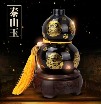 Mount Tai Black Jade Gourd Ornament, Natural Jade Carving for Wealth Attraction, Living Room and Office Decor, Housewarming and Grand Opening Gift