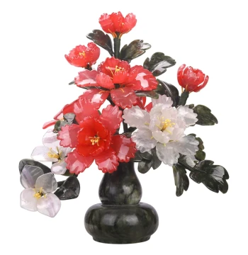 Jade Carving Flower Bonsai Ornament. High-End French and New Chinese Style Decoration for Living Room, Dining Room, and Housewarming Gifts.