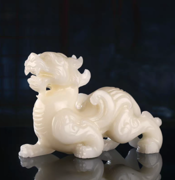 Natural White Jade Pixiu Ornament - Male and Female Pair, Jade Carved Fortune Attractor and Home Protector for Office, Living Room, Entryway, Study