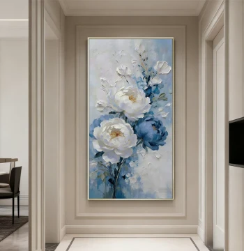 Cream Style Hand-Painted Oil Painting for Entryway - American Modern Peony Floral Textured High-End Wall Art