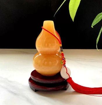 Natural Jade Gourd Figurine - Beige Jade Carved Fu Lu Peace Ornament for Home Living Room and Entryway, Attracts Wealth and Blessings
