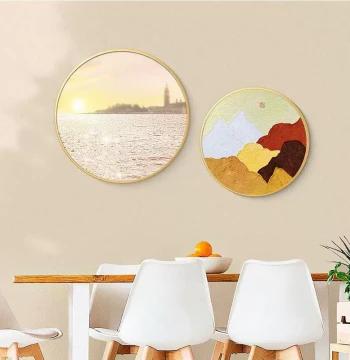 Pure Hand-Painted Textured Painting, Entryway Living Room Dining Room Abstract Landscape Decor, Round 3D Modern Art Minimalist Oil Painting