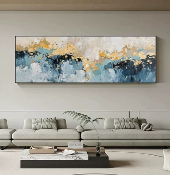 Pure Hand-Painted Oil Painting with Gilded Mountain and River Textures, Abstract Wall Art for Dining Room, Living Room Sofa Background, and Study