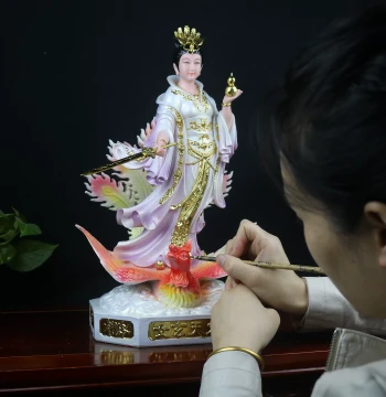 Nine Heavens Mysterious Lady Military Goddess Statue: Home Han White Marble Powder Carving for Living Room, Desktop, or Entryway - Bodhisattva and Buddha Ornament