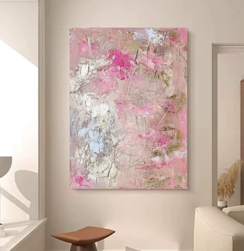 MUMO Original Hand-Painted 'Pink Gold Interplay' Wabi-Sabi Style Abstract Oil Painting, Living Room Textured Decorative Art Wall Hanging