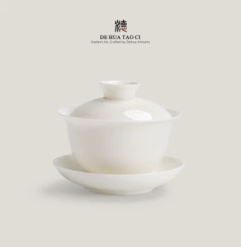 Dehua White Porcelain Three-Piece Lidded Bowl, Single Ceramic Kung Fu Tea Bowl, Non-Scalding Mutton Jade Tea Set