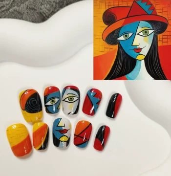 Original Pure Hand-Painted Press-On Nails, Picasso Famous Oil Painting Art, Pure Handmade Niche High-End Pain Nail Press-Ons