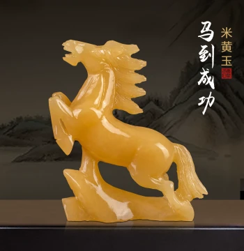 Natural Beige Jade Horse Carving Craft, Jade Raw Stone Sculpture for Entryway, TV Cabinet, Office Decoration Ornament