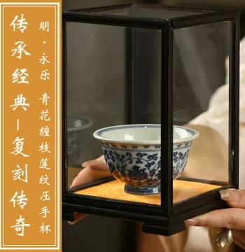 Jingdezhen Imitation Ming Yongle Press-Hand Cup with Interlocking Lotus Pattern - Master Tea Cup Blue and White Porcelain