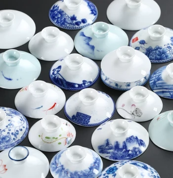 Gaiwan Teacup Single Lid Ceramic San Cai Brewing Bowl Home Accessory Gongfu Tea Set Spare Parts Blue and White Porcelain Large Size