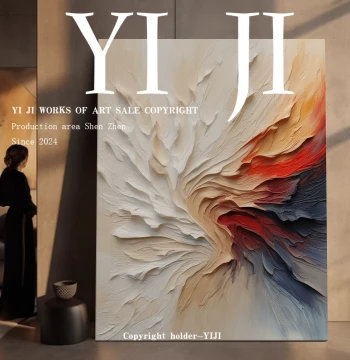YJ.ART Original Hand-Painted 'Color Gathering', Light Luxury Style Premium Abstract 3D Wall Art, Bedroom Artistic Decor